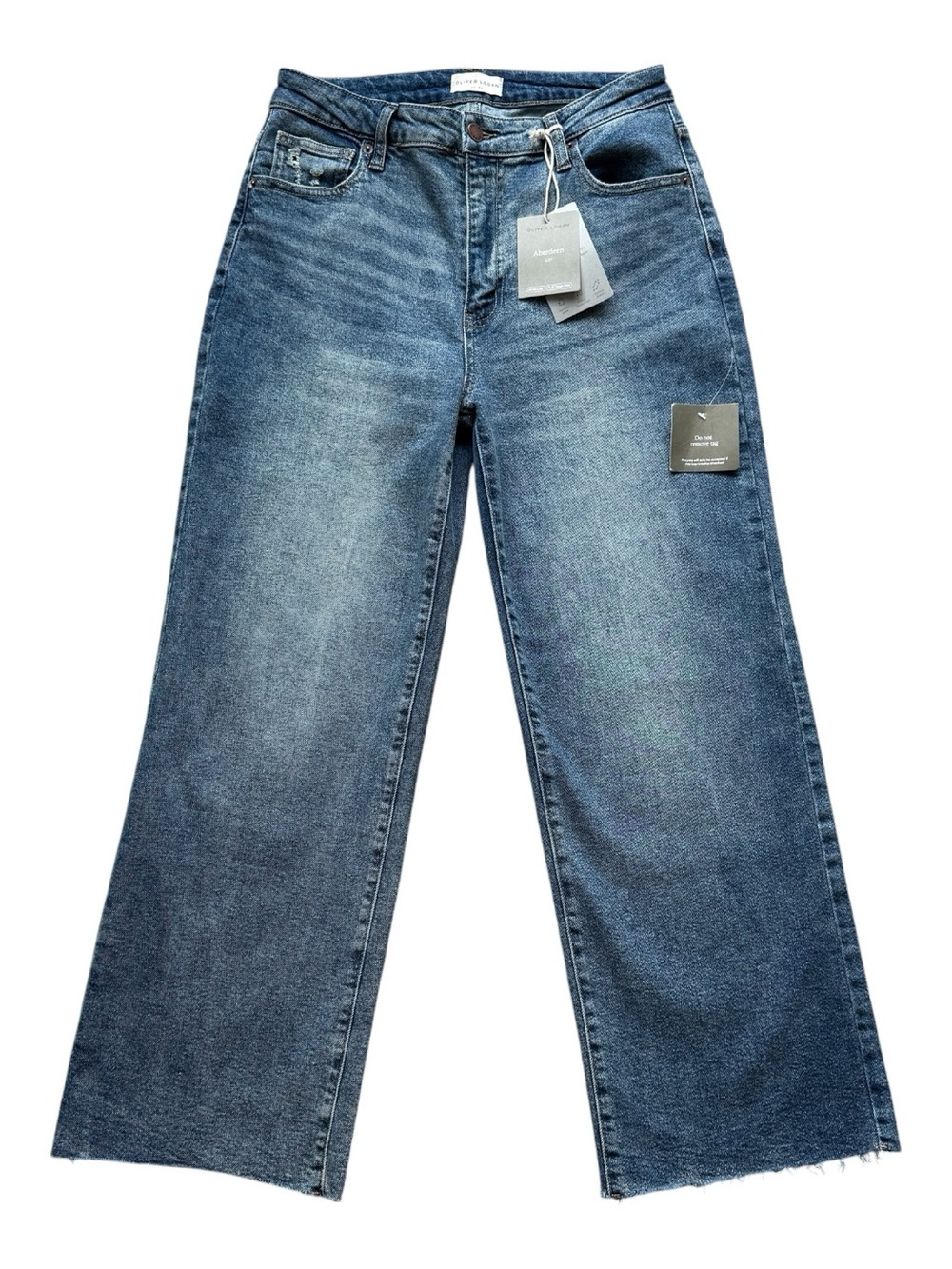 Oliver Logan Aberdeen Wide Leg High Rise Jeans NWT Raw Hem Denim 27 Coastal Chic